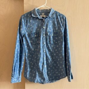 LOFT The Softened Chambray Shirt | Blue Daisy Print | Size S